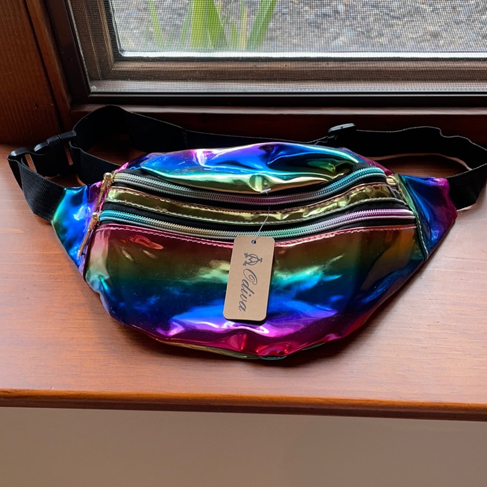3 pocket rainbow metallic Fanny pack